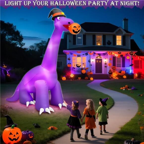 14 Ft Ht x 16 Ft L Giant Halloween Dinosaur Inflatable Blow Up Yard Decorations - Picture 3 of 7